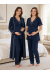 Effortt 5094 Lacivert Biye Detaylı Sabahlıklı Lohusa Pijama Takımı